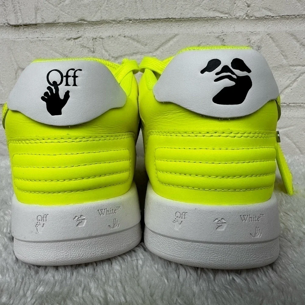 New Off-White Out Of Office Lemon/White Leather Sneakers Size 38 - Picture 10 of 14
